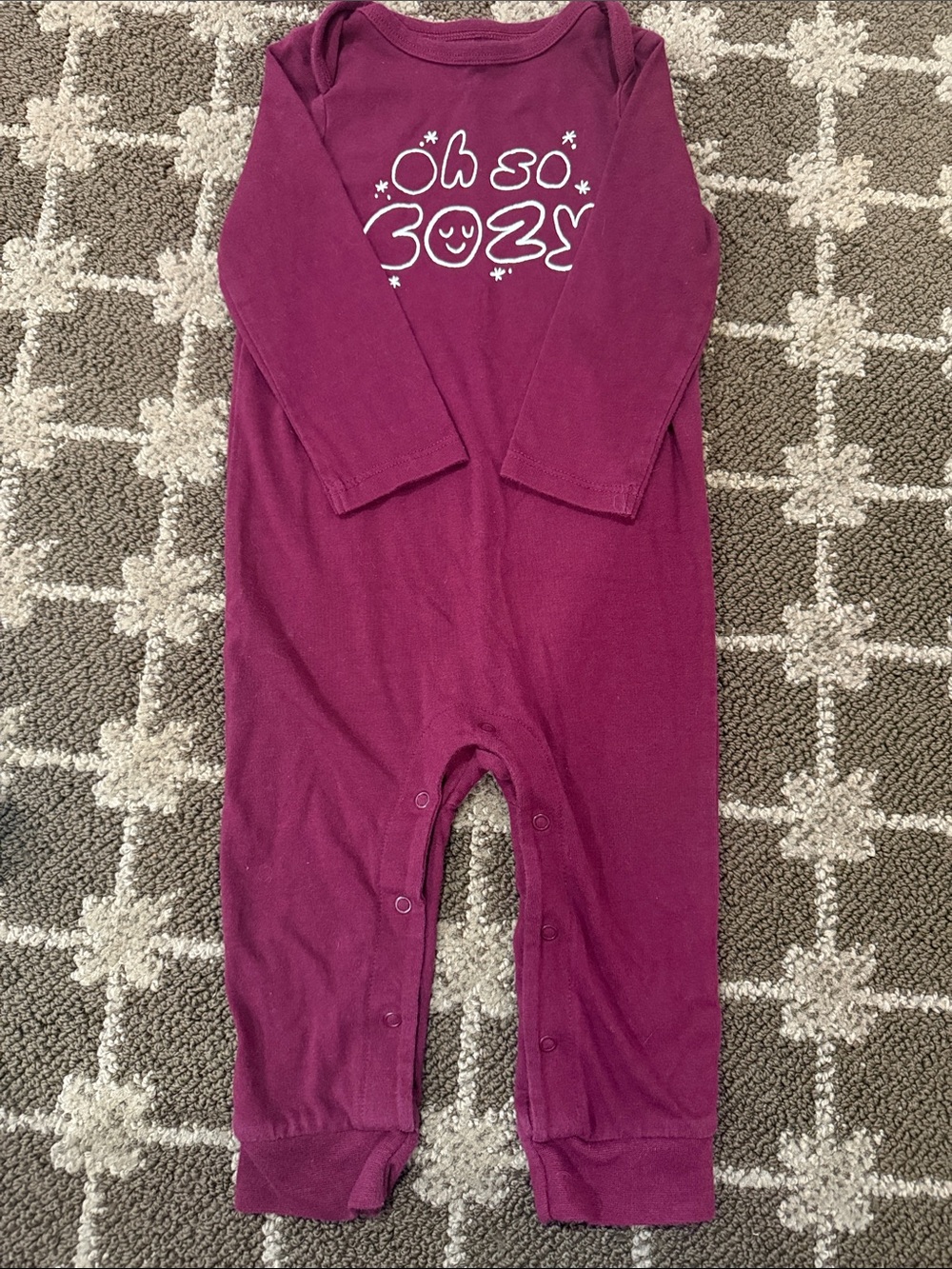 Cat & Jack Plum Long Sleeve One-Piece Bodysuit with 'Oh so cozy' Graphic